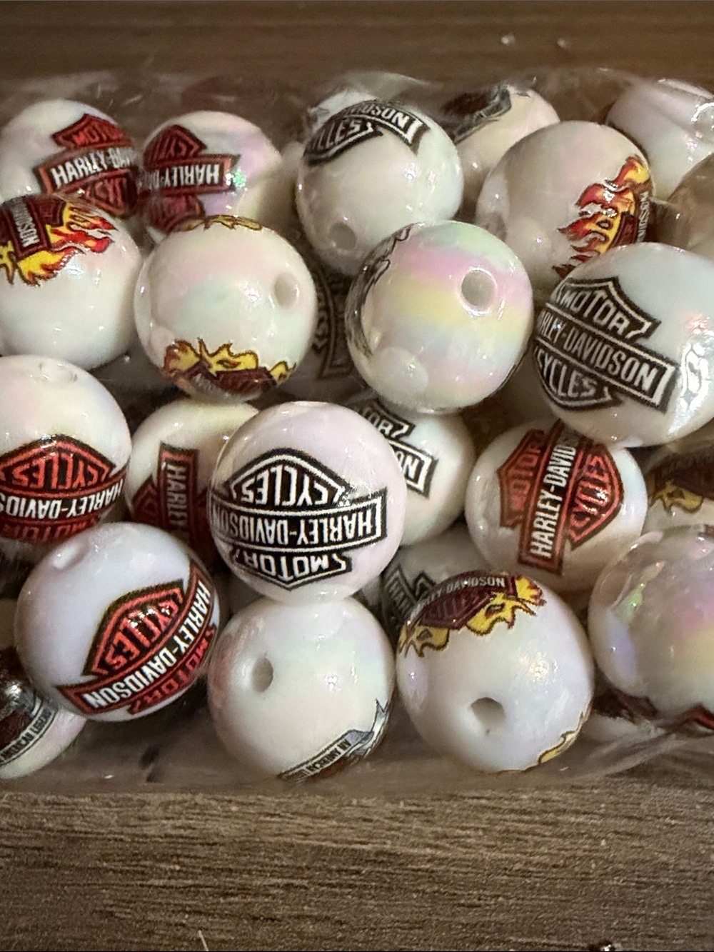 Harley-Davidson White Iridescent Logo Beads with Red and Black Accents